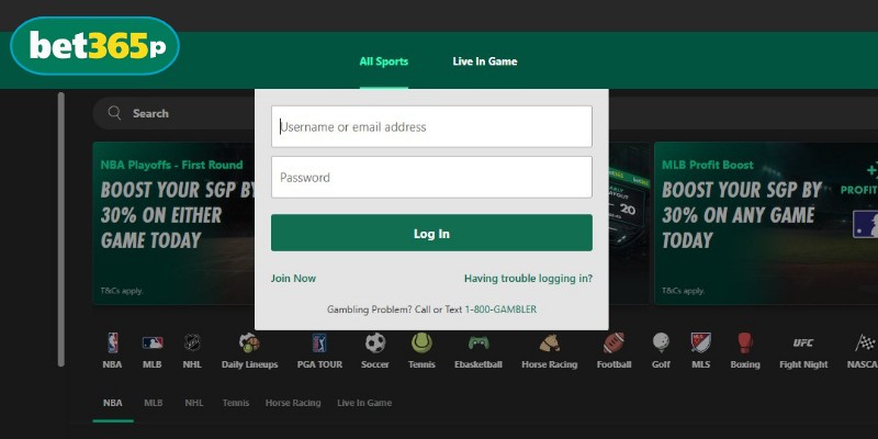 Bet thủ đăng nhập tài khoản để thực hiện rút tiền BET365